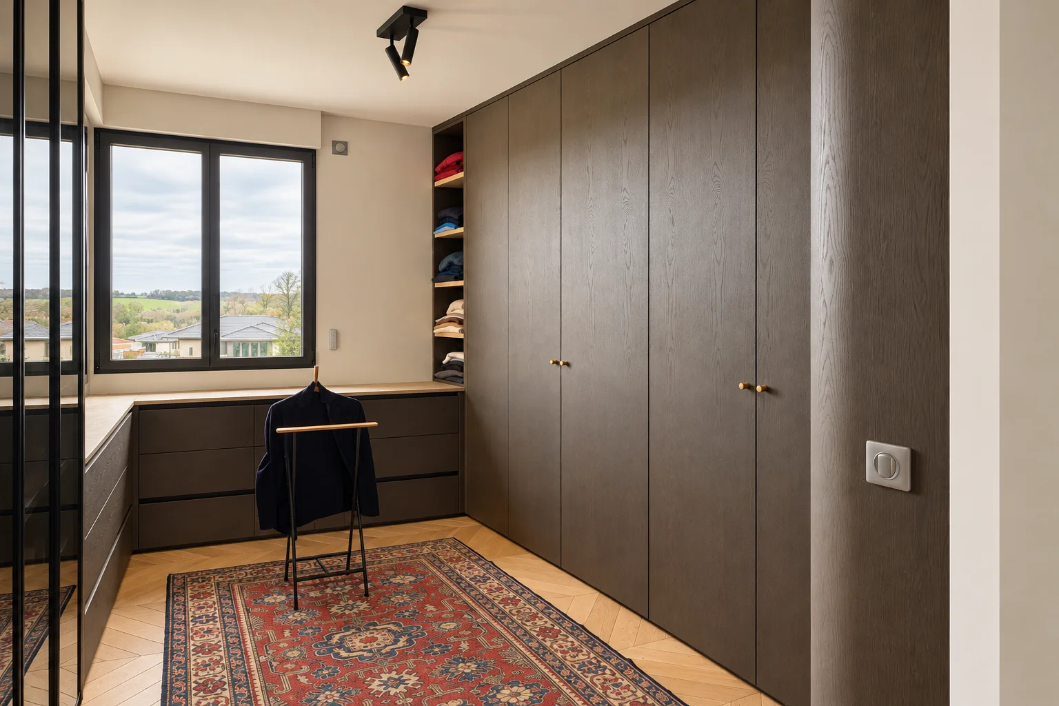 Dressing sur mesure chêne foncé, AAEC Agencement